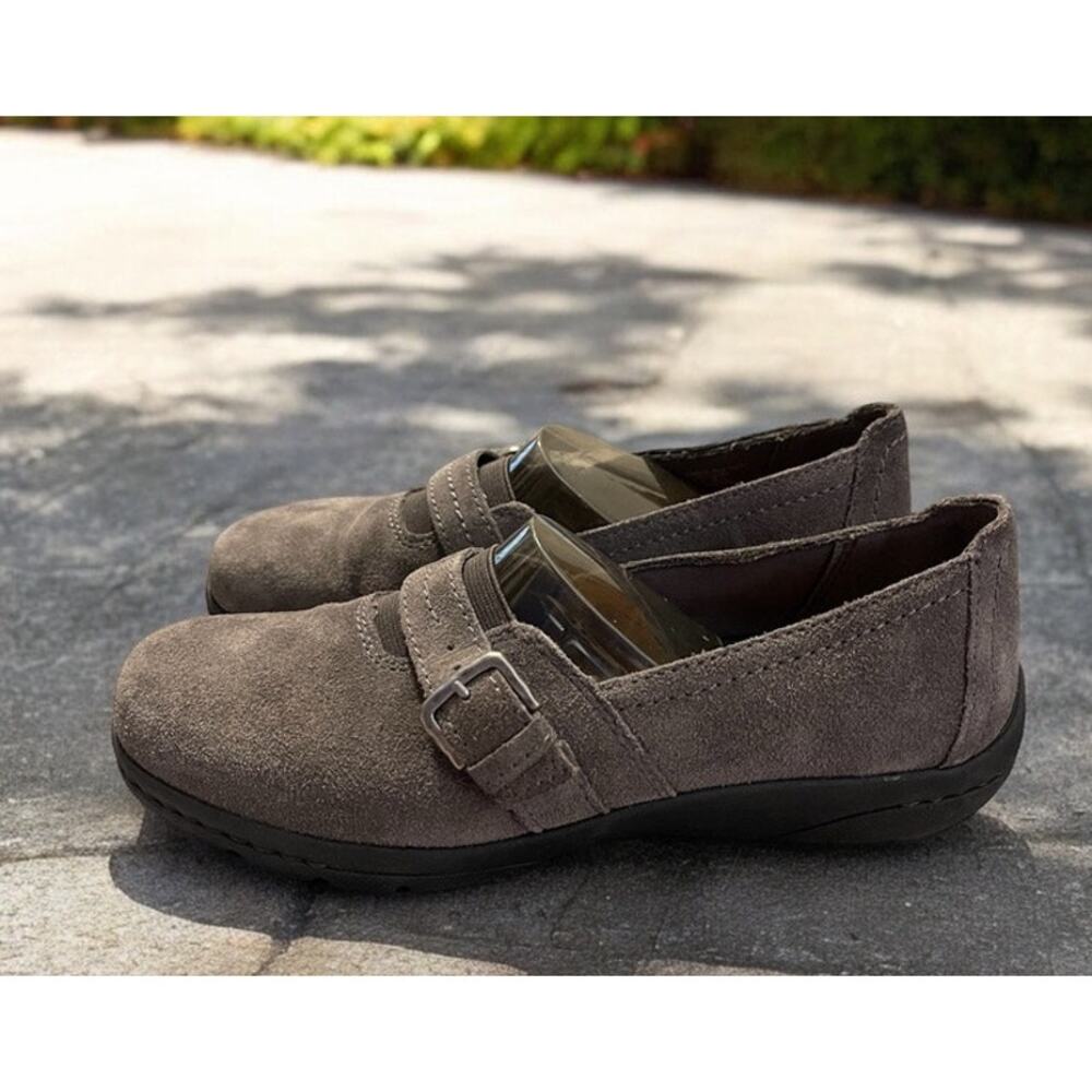 Leather Suede Women's Croft & Barrow Sz 8.5 Ortholite Gray Flats Shoes Slip ons